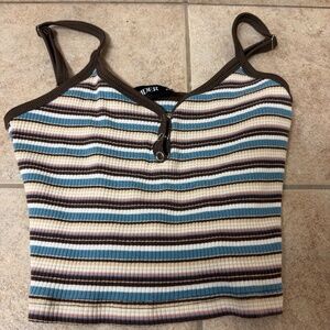 Cider Striped Button Front Cami Top